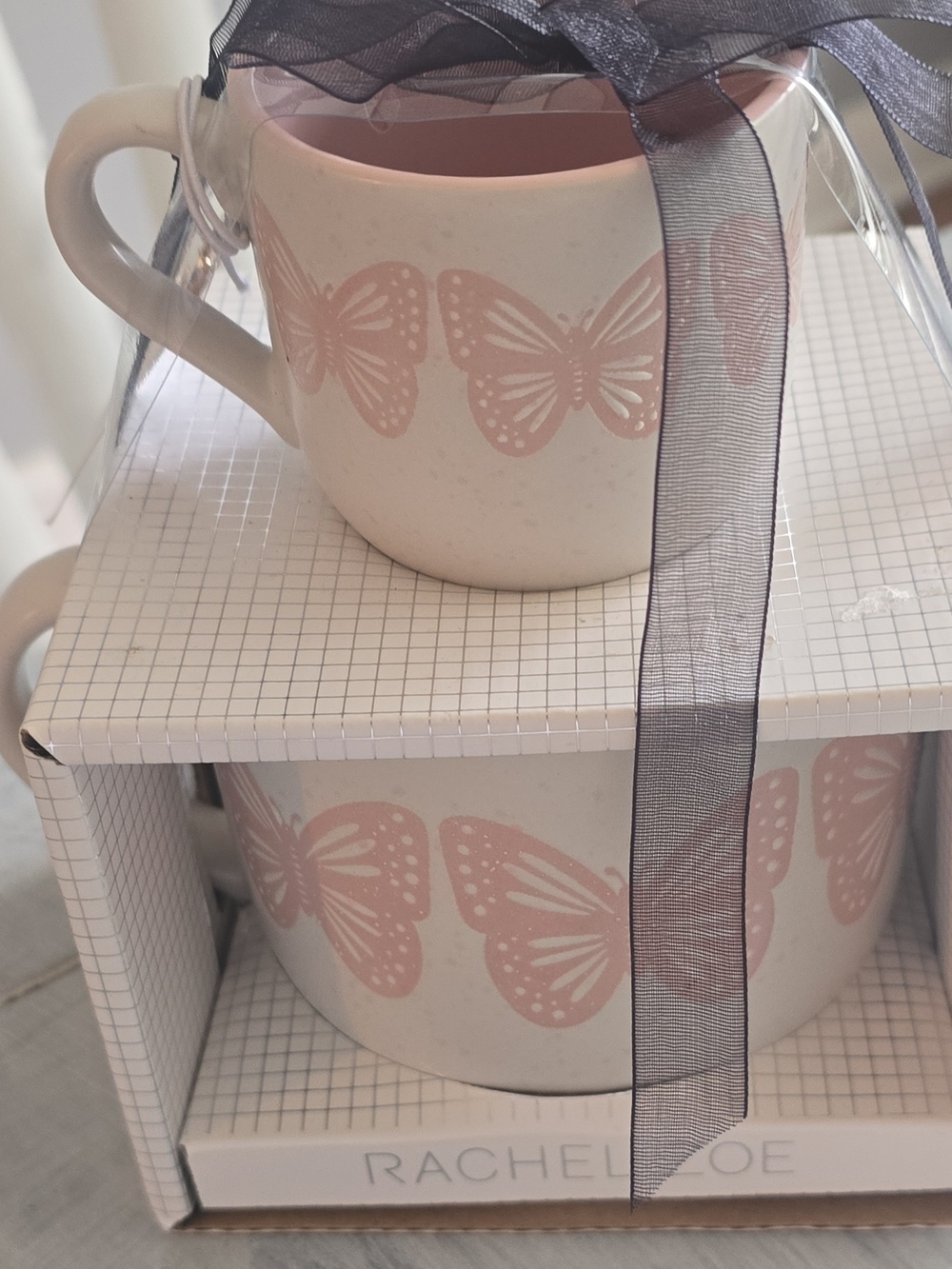 Rachel Zoe Pink Butterfly Ceramic Mug Set